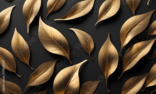wallpaper representing patinated gold colored leaves, in 3D. © GERARD