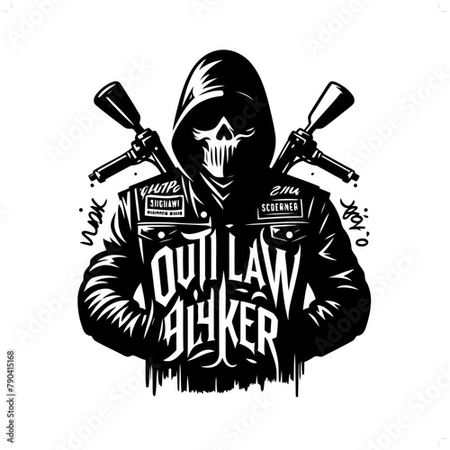 gangster; outlaw silhouette, people in graffiti tag, hip hop, street art typography illustration.