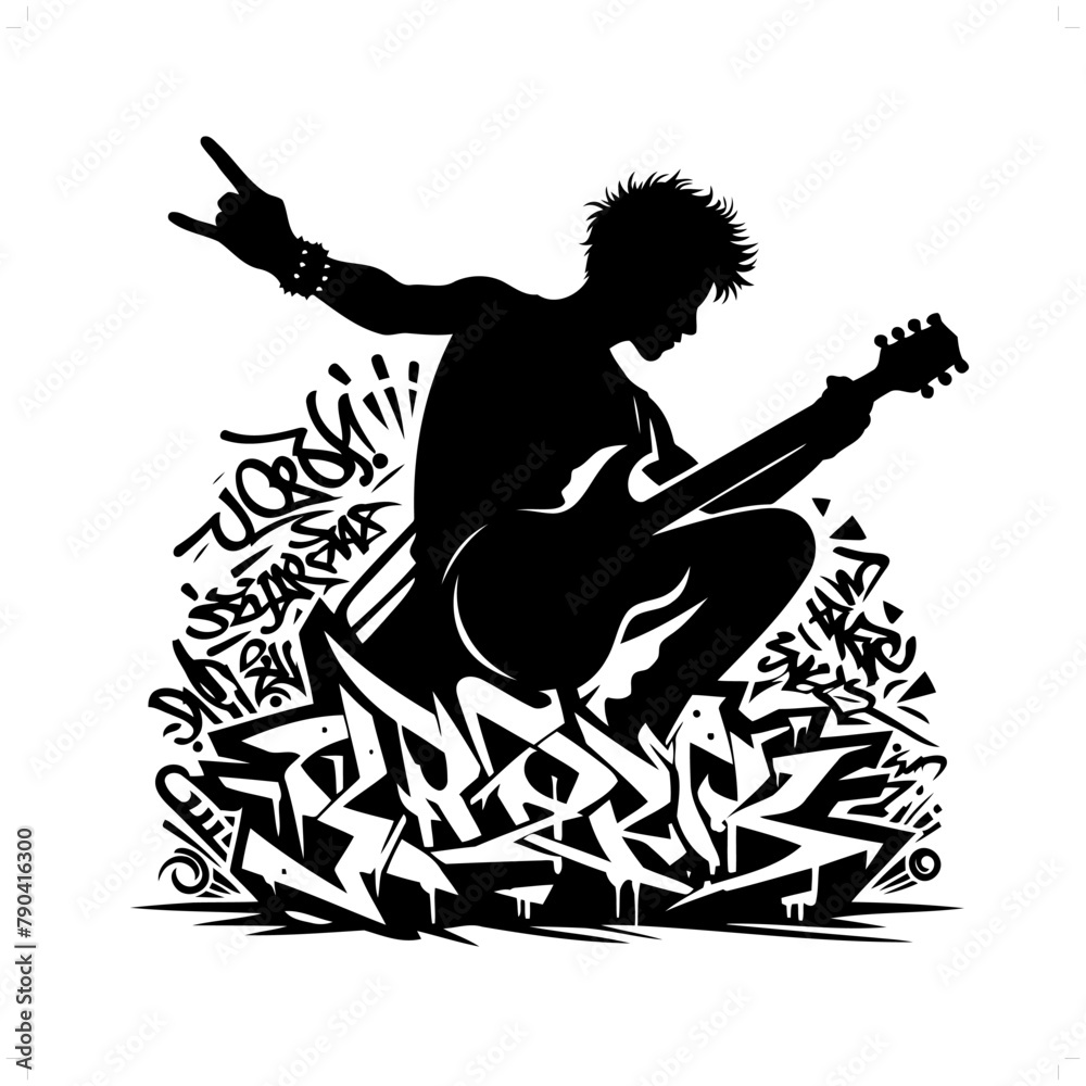Naklejka premium rockstars silhouette, people in graffiti tag, hip hop, street art typography illustration.
