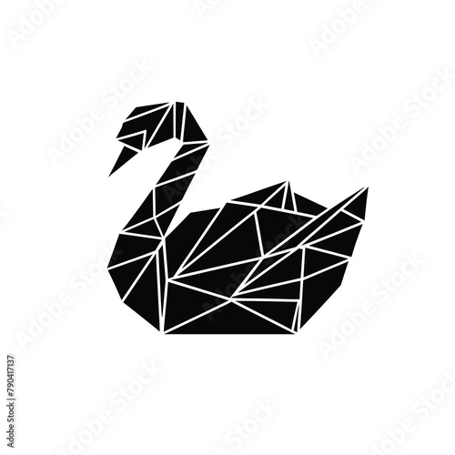 Swan origami geometric polygonal black vector on white background eps format format