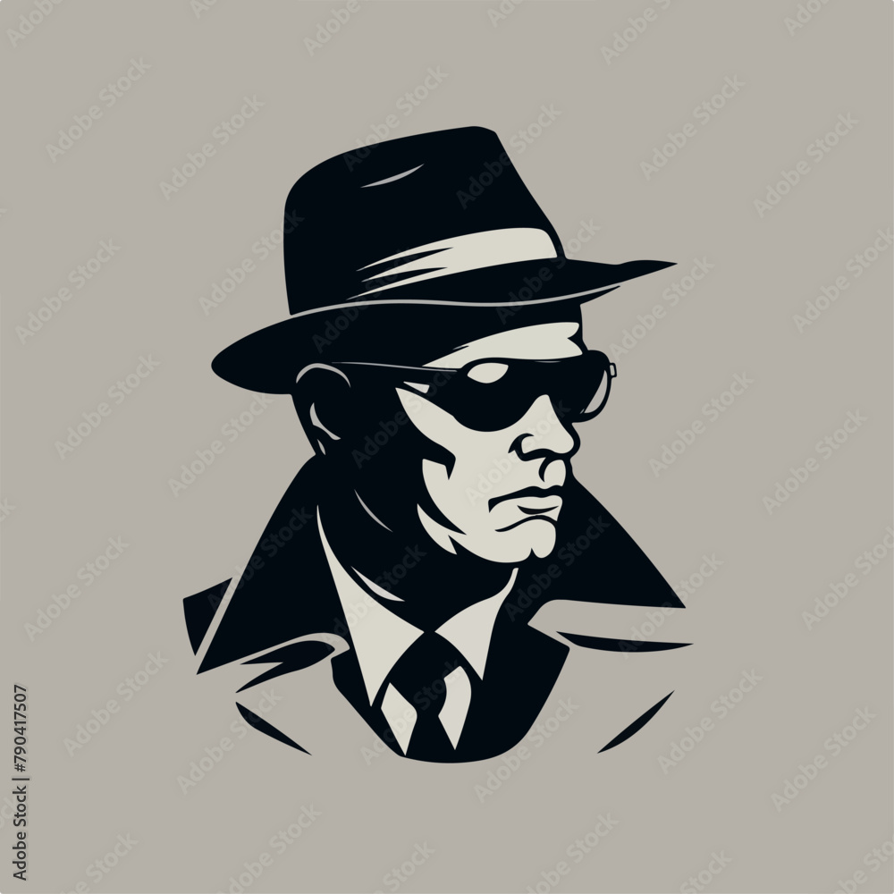 Spy Agent in cartoon, doodle style . Image for t-shirt, web, mobile apps and ui. Isolated 2d vector illustration in logo, icon, sketch style, Eps 10, black and white. AI Generative