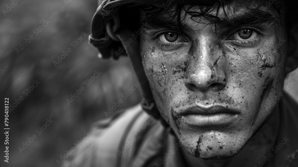 World War Two American Soldiers, Close-Up Black and White Portrait, Film Style