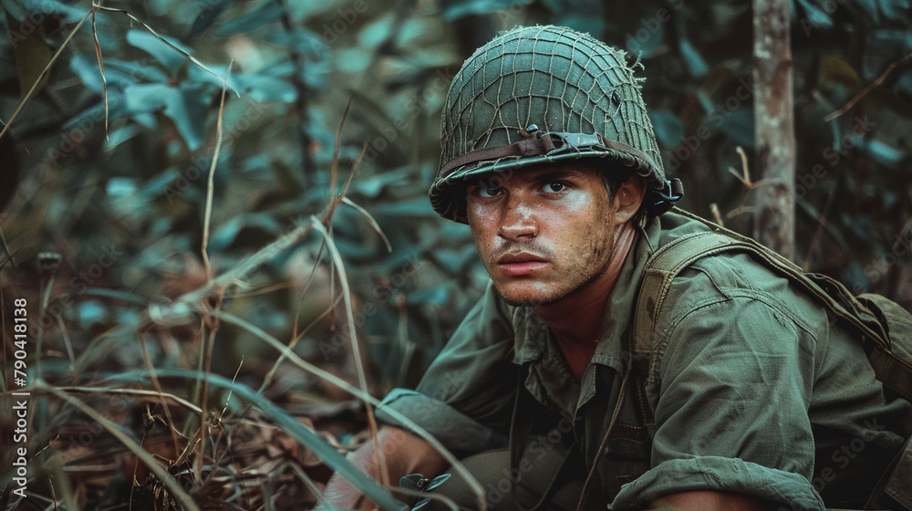 American Troops in Vietnam War, Vibrant Color Film Style Portrait