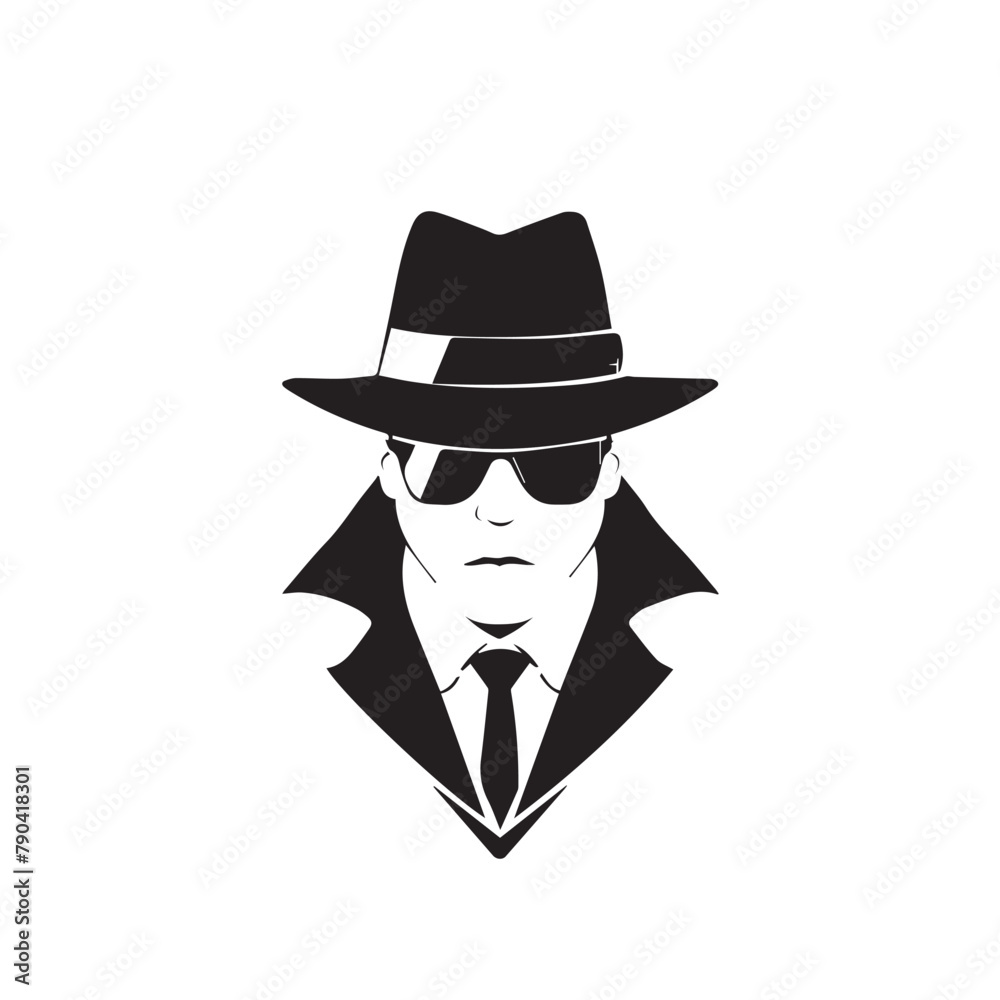Spy Agent in cartoon, doodle style . Image for t-shirt, web, mobile apps and ui. Isolated 2d vector illustration in logo, icon, sketch style, Eps 10, black and white. AI Generative