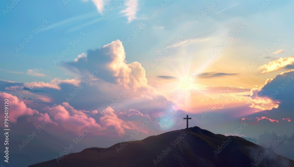 The Christianity themed on a background with dramatic beautiful vibrant light