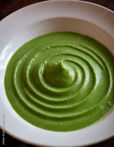 Vibrant Green Puree Served in a White Bowl