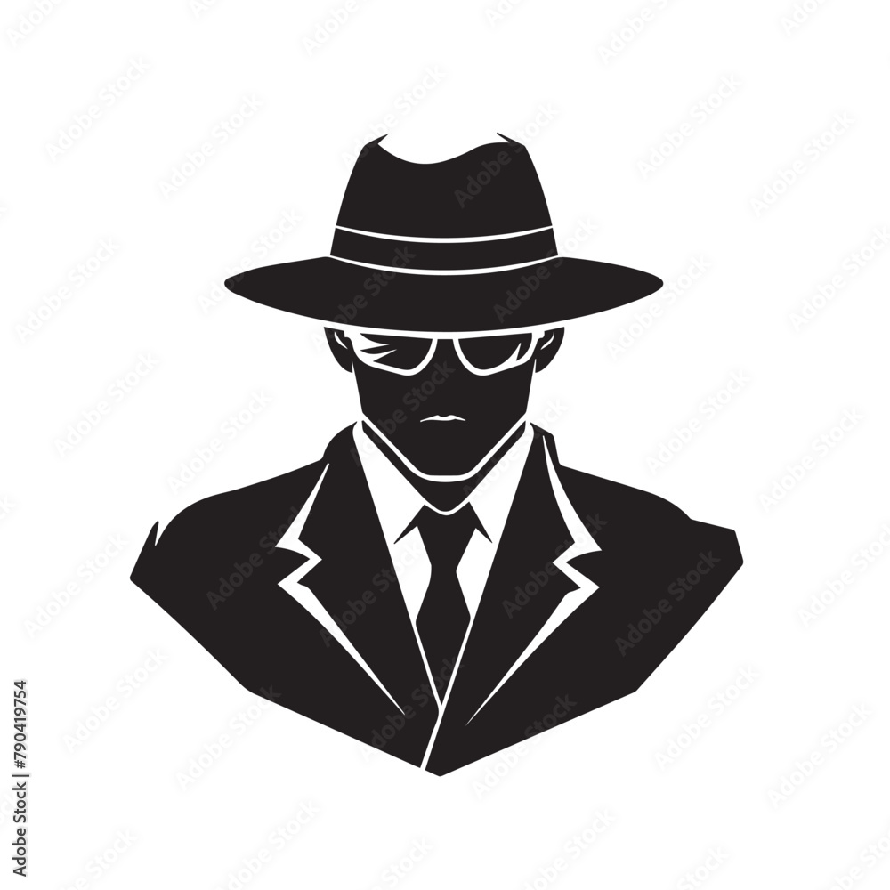 Spy Agent in cartoon, doodle style . Image for t-shirt, web, mobile apps and ui. Isolated 2d vector illustration in logo, icon, sketch style, Eps 10, black and white. AI Generative