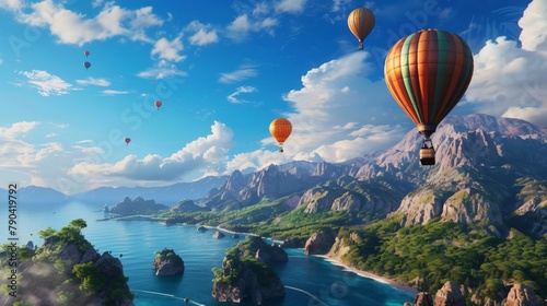 Colorful Hot Air Balloons in the blue sky, Skyward Festival, a Celebration of Flight and Freedom