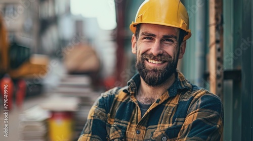 Smiling adult man posing for the camera during work