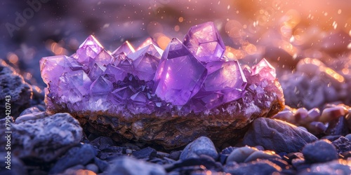 Illuminated Colorful Geode Crystals in Natural Setting