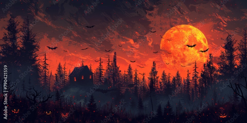 halloween night background, cartoon illustration