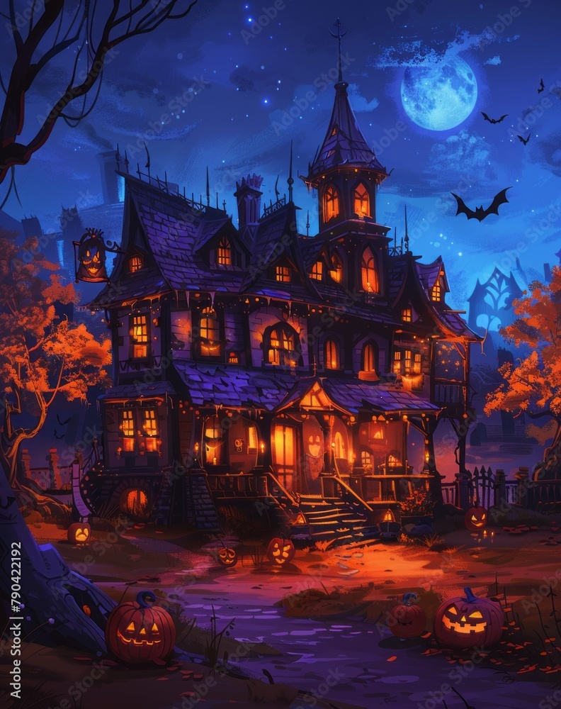 halloween night background, cartoon illustration halloween night background, cartoon illustration