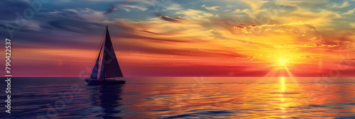 Tranquil Ocean Sunset: A Serene Sailing Against Radiant Hues © Mabelle