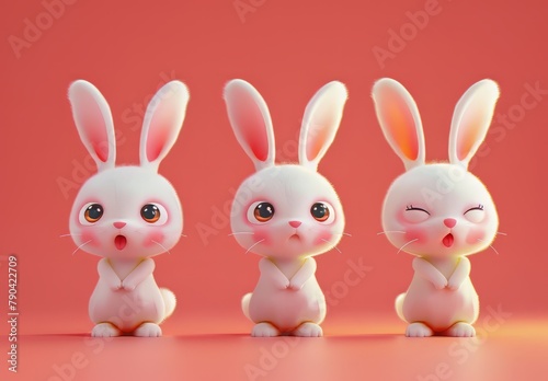 Cute bunnies  adorable bunny art featuring chubby cheeks  expressive eyes. Easter-themed content