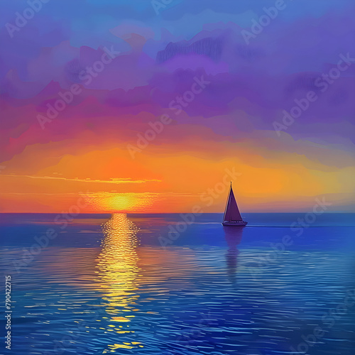 Tranquil Ocean Sunset: A Serene Sailing Against Radiant Hues