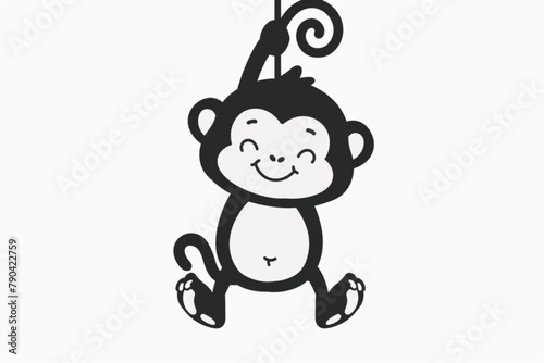cute hanging monkey illustration design  baby monkey icon vector icon  white background  black colour icon
