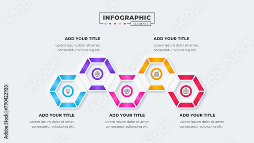 Vector honeycomb infographic presentation design template with 5 steps or options