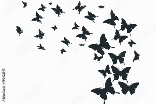 flock of butterflies silhouette illustration vector icon, white background, black colour icon