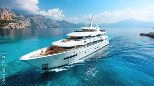 Yacht in the turquoise sea. 3D rendering.