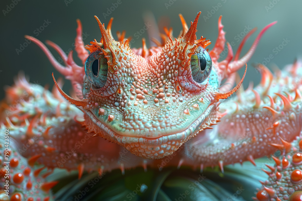 A creature with a flower-shaped head that emits a hypnotic fragrance, luring unsuspecting prey into its grasp. Concept of predatory plants. Generative Ai. A creature with a flower-shaped head that emits a hypnotic fragrance, luring unsuspecting prey into its grasp. Concept of predatory plants. Generative Ai.