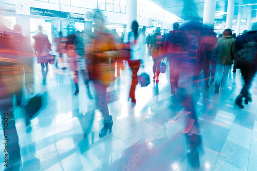 Long exposure shot of crowdy business people walking in fast motion photo