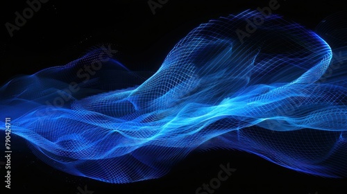 Abstract blue background element on black. Fractal graphics. Three-dimensional composition of glowing lines and mption blur traces. Movement and innovation concept photo