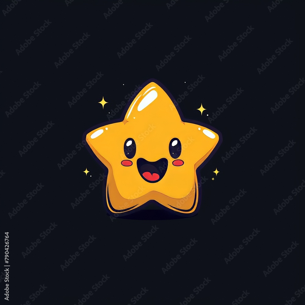 A cute cartoon star with a happy face on a simple dark background. 