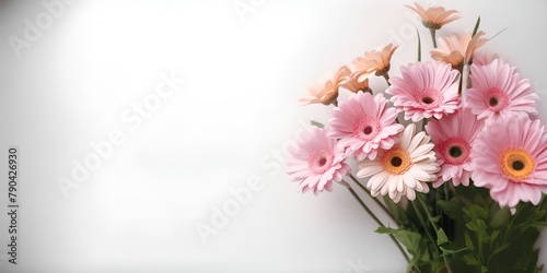 Bouquet of Pink and Peach Gerbera Daisies on White Background
