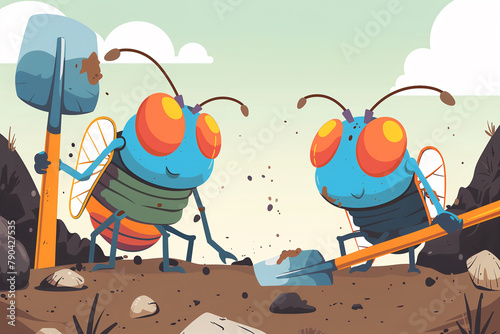 Cicadas wearing mining helmets digging their way out to swarm the earth