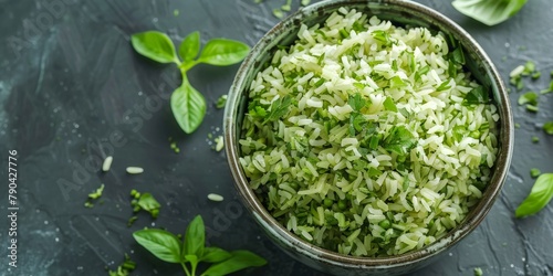 boiled rice with herbs Generative AI photo