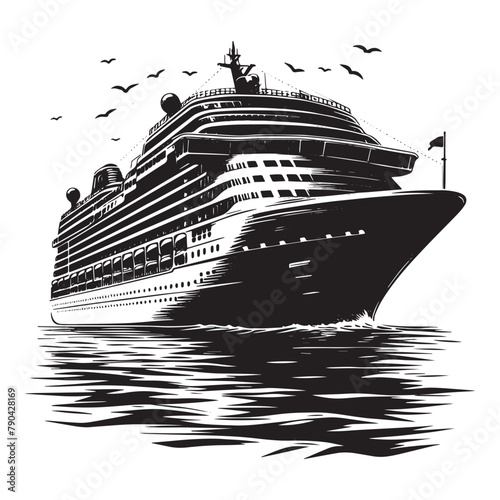 Cruise Ship Silhouettes,  retro vintage cruise ship silhouette illustration, Black and White Cruise Liner Silhouettes, Cruise Ship Silhouettes PNG, Cruise Ship clipart