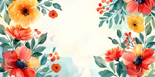 Mother's Day banner with colorful watercolor flowers and space for text, perfect for celebration and event promotion. photo