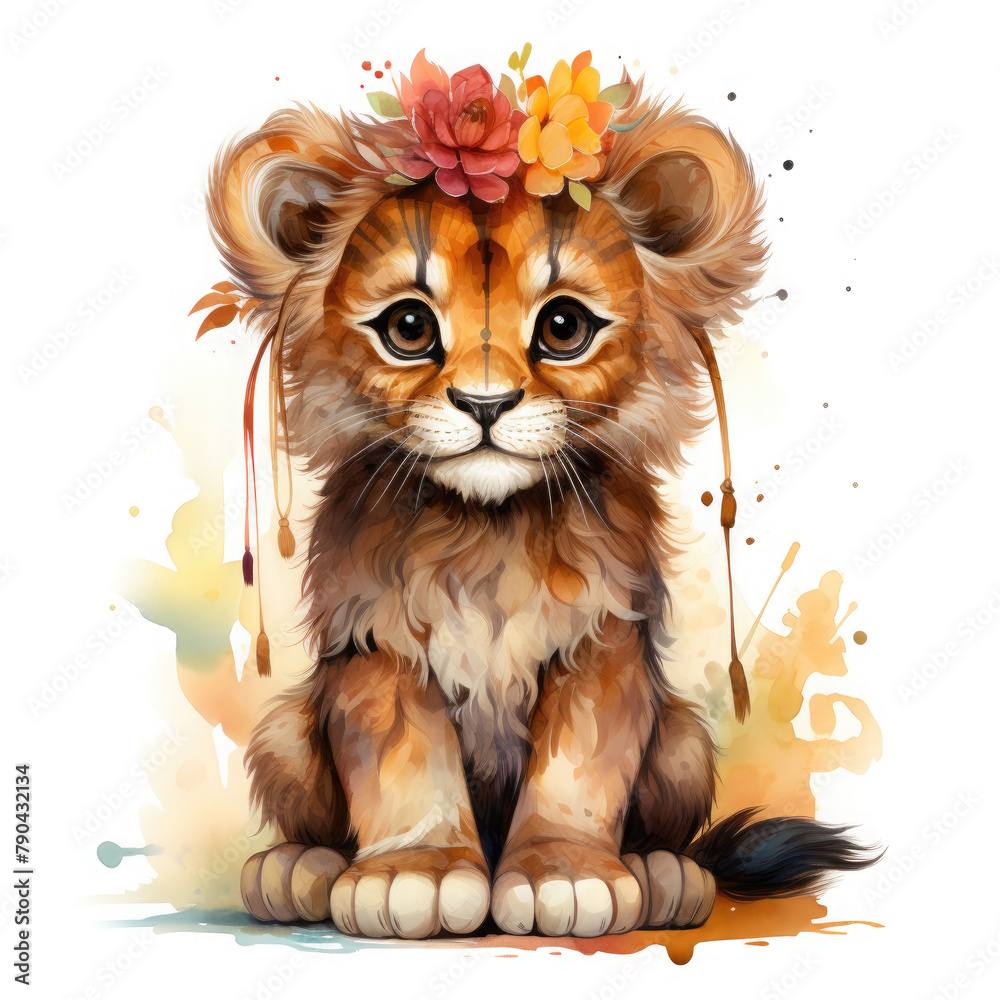 Watercolor African Lion, clipart Illustration, Generative Ai
