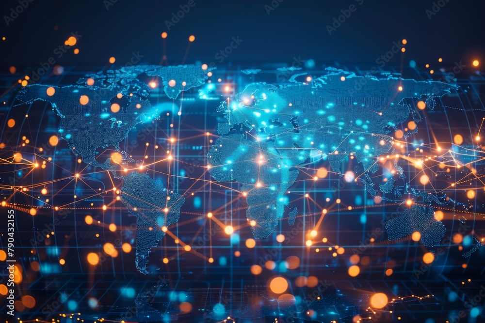Obraz premium Digital map of world network created with generative ai