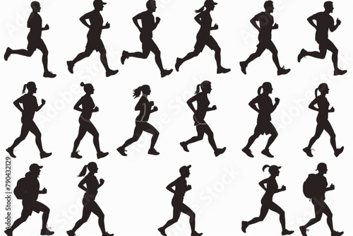 running people silhouette collection, jogging illustration vector icon, white background, black colour icon photo