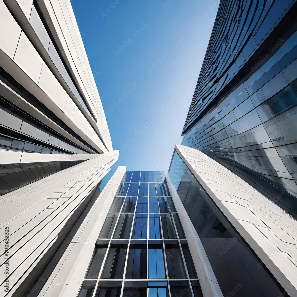 creative modern glass office building of a large corporation in the city, environmental building design with proportional straight lines going out