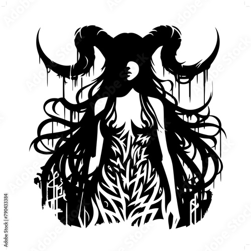 sucubus silhouette, horror character in graffiti tag, hip hop, street art typography illustration.