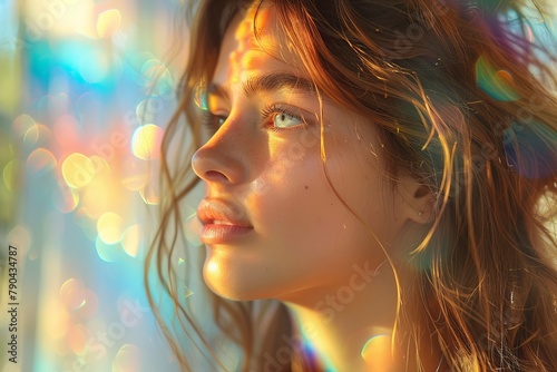 This striking image captures a cascade of vivid bokeh lights creating a glowing abstract backdrop