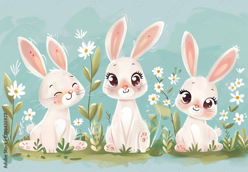 Cute bunnies: adorable bunny art featuring chubby cheeks, expressive eyes. Easter-themed content Cute bunnies: adorable bunny art featuring chubby cheeks, expressive eyes. Easter-themed content