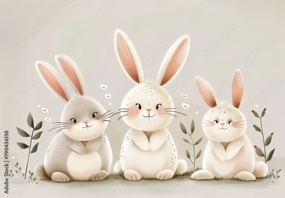 Fototapeta premium Cute bunnies: adorable bunny art featuring chubby cheeks, expressive eyes. Easter-themed content