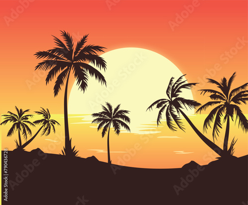 Palm leaves on beach. Vector illustration.