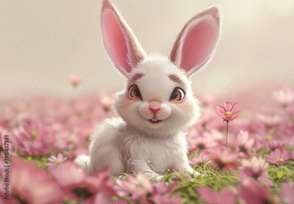 Cute bunnies: adorable bunny art featuring chubby cheeks, expressive eyes. Easter-themed content