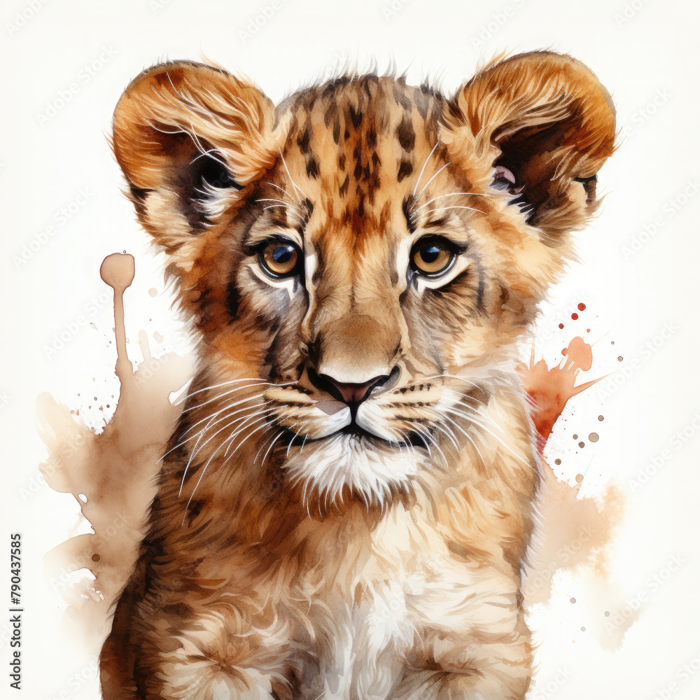 Obraz premium Watercolor Asiatic Lion, clipart Illustration, Generative Ai