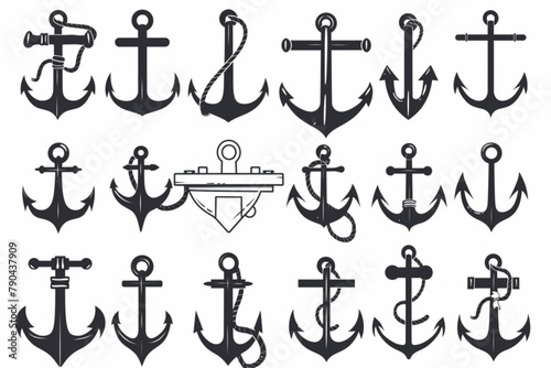 Set of Simple Various Anchor Icon Illustration Design  Silhouette of Anchor Symbol Collection Template Vector vector icon  white background  black colour icon