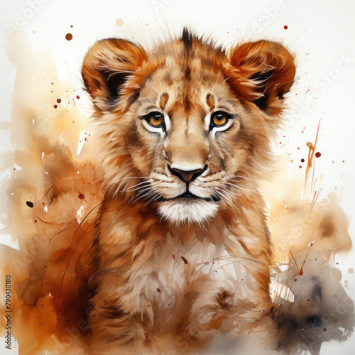 Watercolor Asiatic Lion, clipart Illustration, Generative Ai © SantoshArt