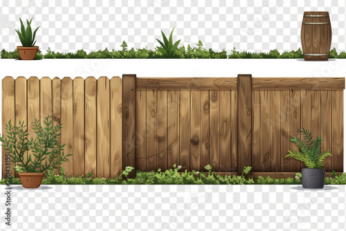 Set of stylish wooden garden wall panels, barriers, or borders, isolated on a transparent background. PNG, cutout, or clipping path. vector icon, white background, black colour icon photo