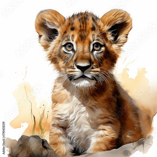 Watercolor Asiatic Lion  clipart Illustration  Generative Ai