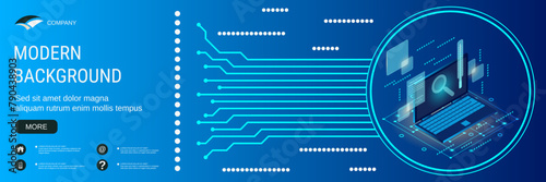 Digital technology banner vector design template. Computer service, repair, technical support, first aid flat 3d isometric concept