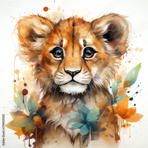 Watercolor Asiatic Lion  clipart Illustration  Generative Ai