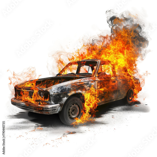 Dangerous Flammable Car Burns Isolated On White Background  photo